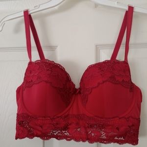 Adore Me red floral lace longline bra